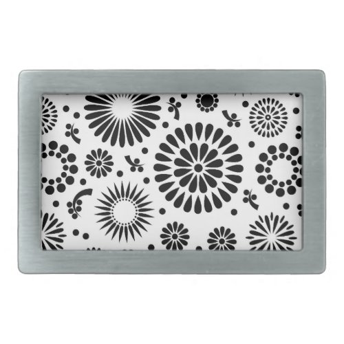 Boho flowers Black and White vector floral pattern Belt Buckle