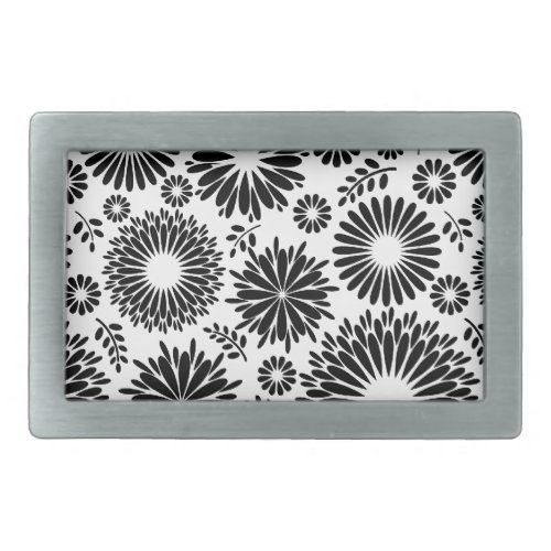 Boho flowers Black and White vector floral pattern Belt Buckle