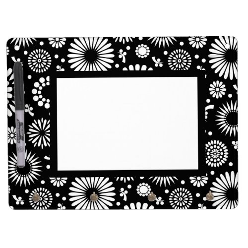 Boho flowers Black and White vector floral pattern Dry Erase Board With Keychain Holder