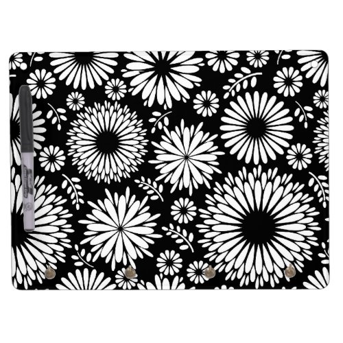 Boho flowers Black and White vector floral pattern Dry Erase Board With Keychain Holder