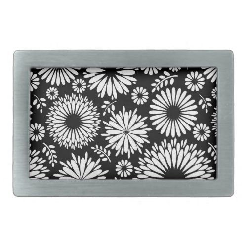 Boho flowers Black and White vector floral pattern Rectangular Belt Buckle