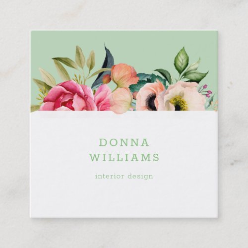 Boho flowers border bouquet square business card