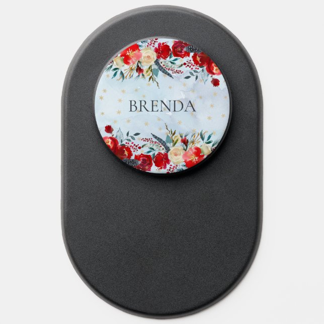 Boho flowers border frame blue background PopSocket (Popsocket)