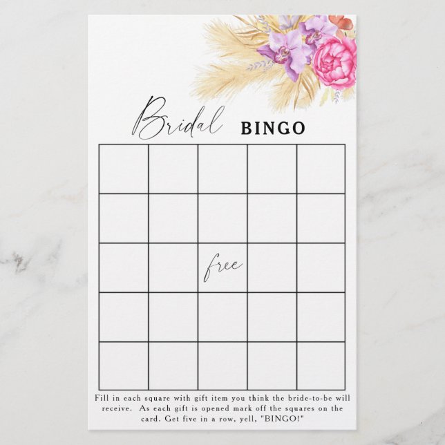 boho flowers - Bridal shower bingo game (Front)