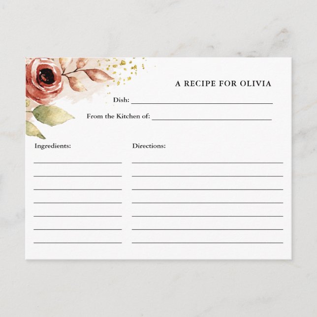 Boho Flowers, Bridal Shower Custom Recipe Card (Front)