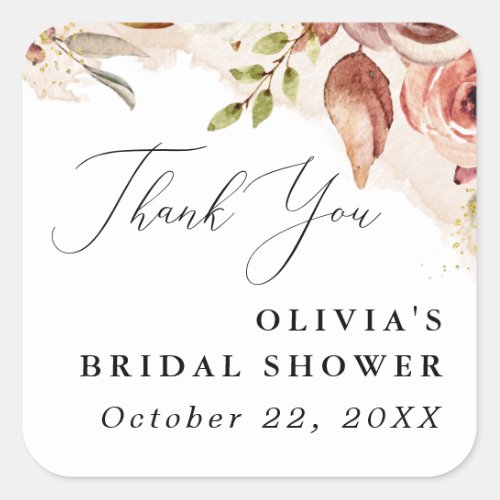 Boho Flowers Bridal Shower_Earthy Floral Square Sticker