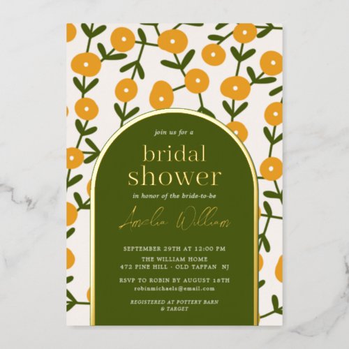 Boho Flowers Bridal Shower  Foil Invitation