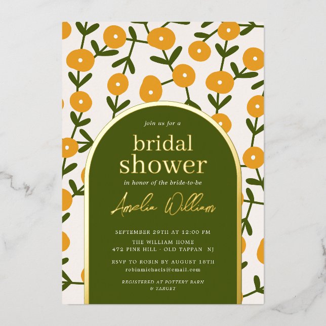 Boho Flowers Bridal Shower  Foil Invitation (Front)