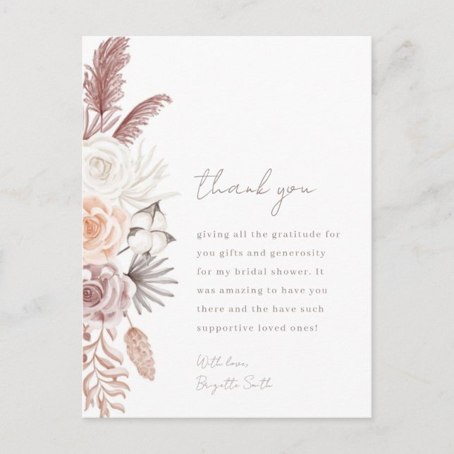 Boho flowers bridal shower thank you card (Front)