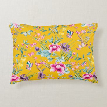 Boho Flowers & Butterflies Yellow Outdoor Pillow