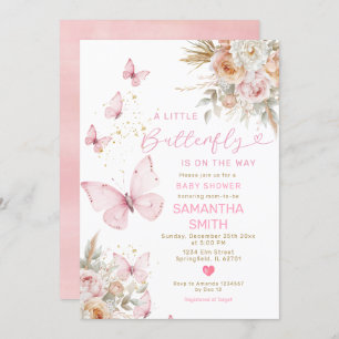 Boho Flowers Butterfly On The Way Baby Shower  Invitation