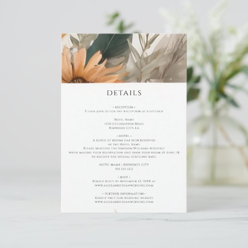 Boho Flowers Calligraphy Wedding Details Enclosure Card