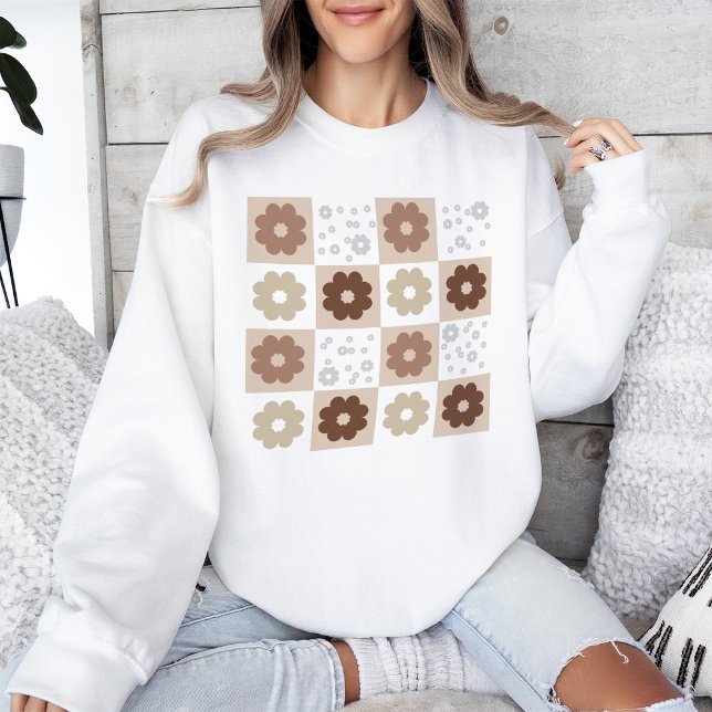 Boho Flowers Checkered Pattern  Sweatshirt (Creator Uploaded)