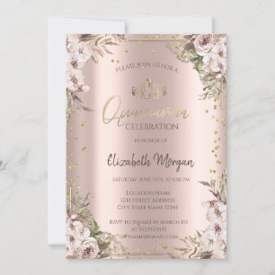 Boho Flowers Diamonds Quinceanera Invitation