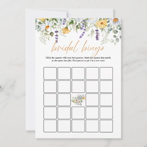 Boho Flowers Dragonfly Bridal Shower Bingo DIGITAL Invitation