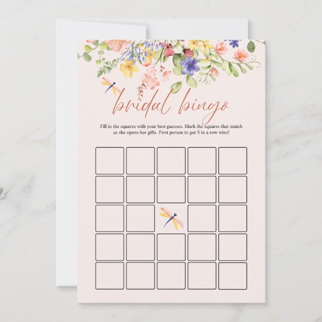 Boho Flowers Dragonfly Bridal Shower Bingo DIGITAL Invitation (Front)