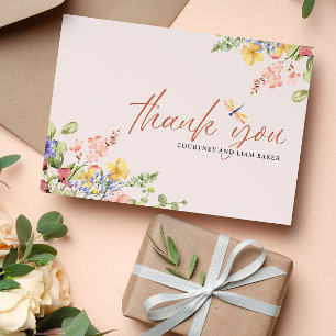 Boho Flowers Dragonfly Thank you wedding Invitation