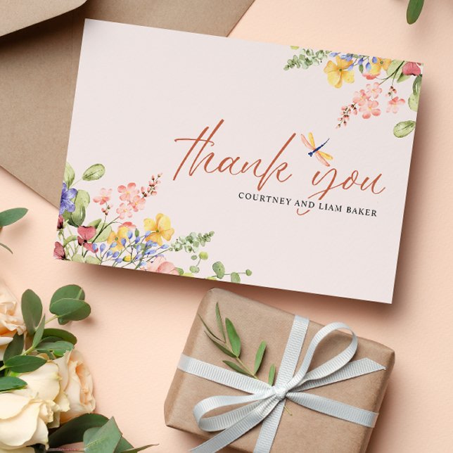 Boho Flowers Dragonfly Thank you wedding Invitation (Creator Uploaded)