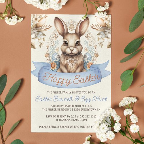 Boho Flowers Easter Bunny Brunch and Egg Hunt  Invitation