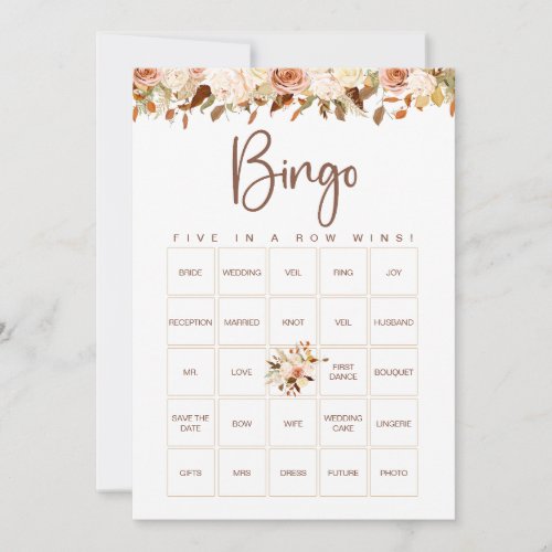 Boho Flowers Fall Bridal Shower Bingo Game Card