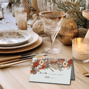 Boho Flowers Fall Colors, Autumn Wedding Place Card