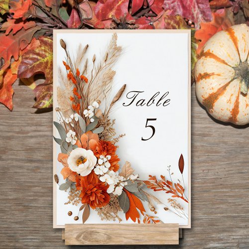 Boho Flowers Fall Colors Autumn Wedding   Table Number