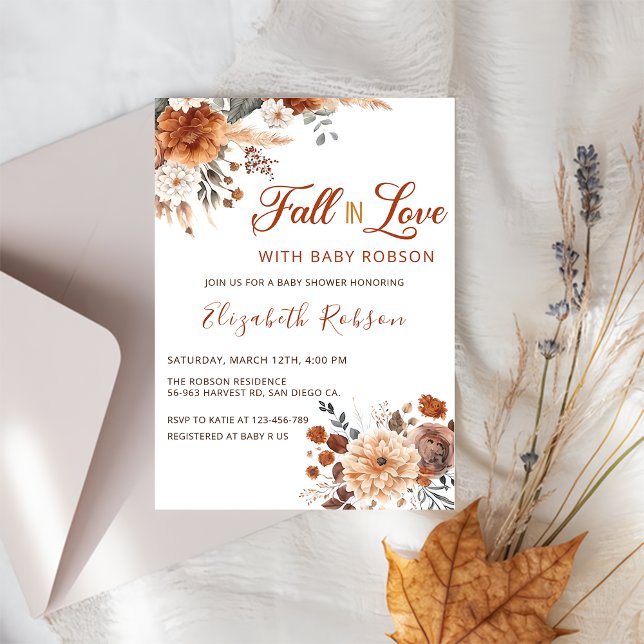Boho Flowers Fall in Love Baby Shower Invitation (Creator Uploaded)
