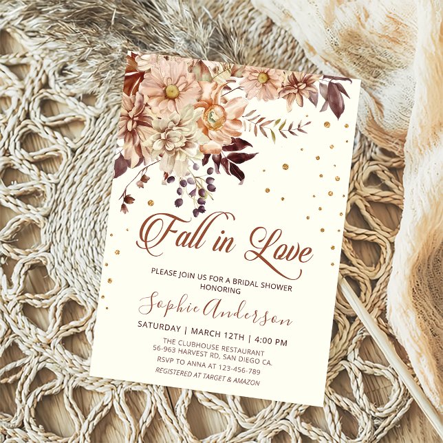  Boho Flowers Fall in Love Bridal Shower Invitation (Creator Uploaded)