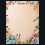 Boho Flowers Feathers and Dreamcatcher Letterhead<br><div class="desc">Beautiful flowers in blue,  orange,  and white with blue and white feathers and a dreamcatcher creates a lovely boho design on this letterhead stationery.  Perfect for all your correspondence,  and could be used as a newsletter or invitation.</div>