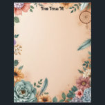 Boho Flowers Feathers and Dreamcatcher Letterhead<br><div class="desc">Beautiful flowers in blue,  orange,  and white with blue and white feathers and a dreamcatcher creates a lovely boho design on this letterhead stationery.  Perfect for all your correspondence,  and could be used as a newsletter or invitation.</div>