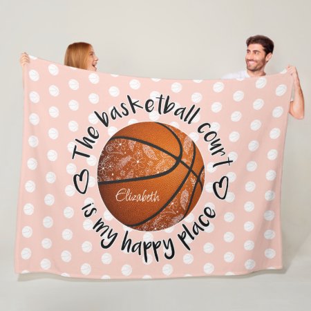 boho flowers feathers basketball court my happy place fleece blanket