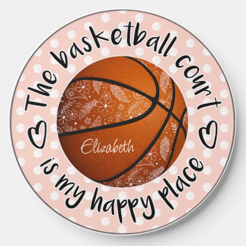 boho flowers feathers basketball court happy place wireless charger 