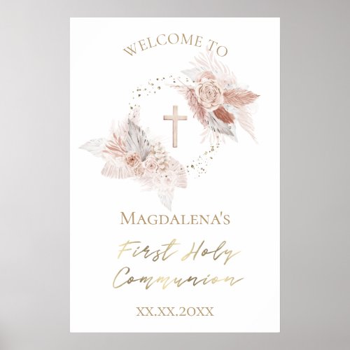 boho flowers First Holy Communion welcome sign