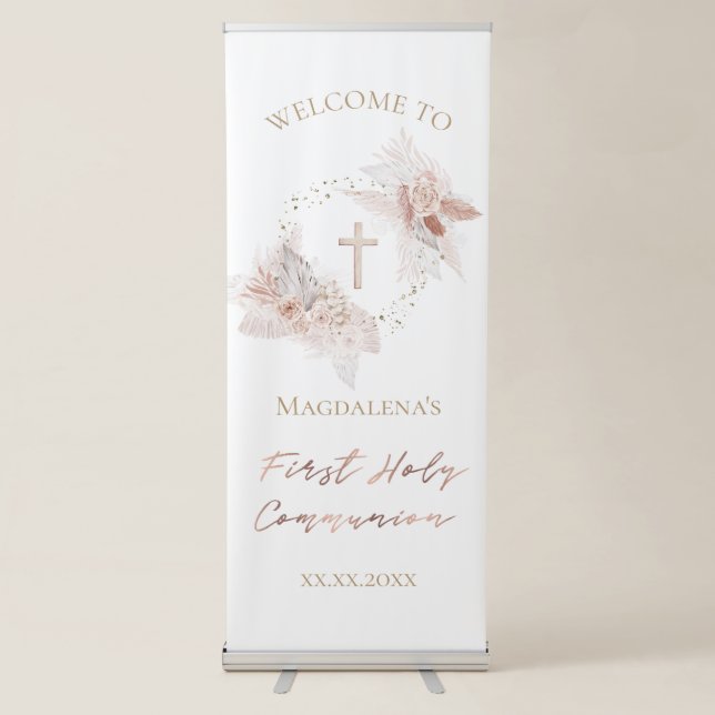 boho flowers First Holy Communion welcome sign (Front)