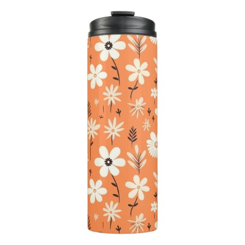 Boho Flowers Floral Orange Color Seamless Pattern Thermal Tumbler