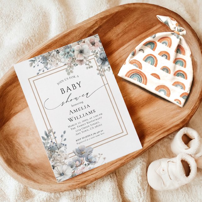 Boho Flowers Floral Wildflower Rustic Baby Shower Invitation (Creator Uploaded)