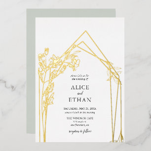 Boho Flowers Geometric Wedding Foil Invitation