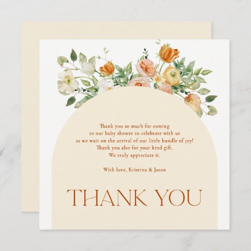 Boho Flowers Girl Baby Shower Thank You Card