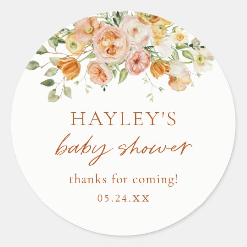 Boho Flowers Girl Baby Shower Thank You Classic Round Sticker