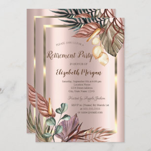 Boho Flowers Gold Frame,Rose Gold Retirement Invitation