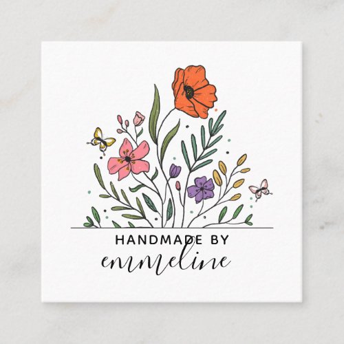 Boho Flowers Handmade By Craftsman  Square Business Card