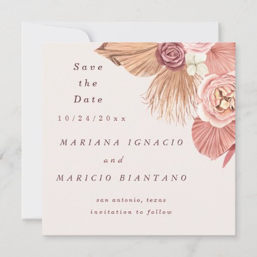 Boho Flowers  Leaves Ivory Save The Date Card