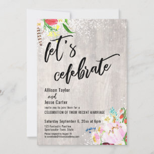 Boho Flowers Lights Rustic Wood Let's Celebrate Invitation