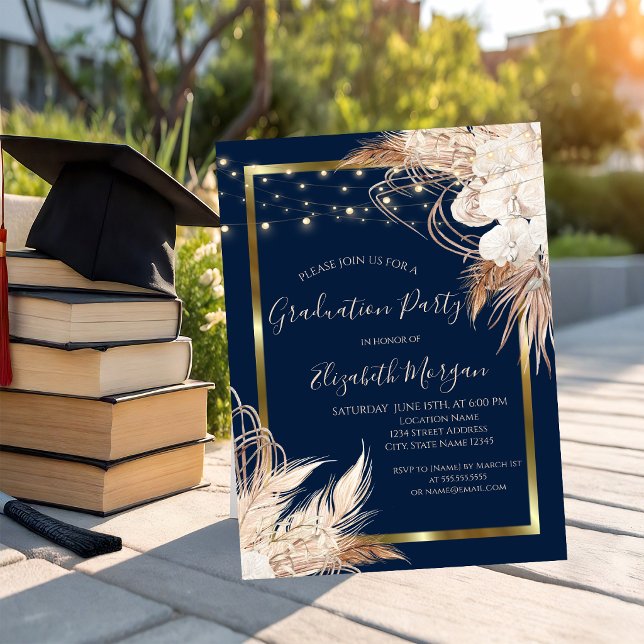 Boho Flowers,Lights,Wood, Frame Graduation Party Invitation (Creator Uploaded)