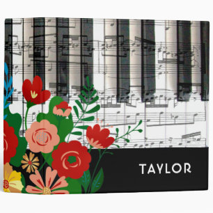 boho flowers music piano 3 ring binder