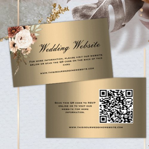 Boho Flowers on Gold Wedding Website Enclosure Card