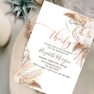Boho Flowers Pampas Grass 30th Birthday Invitation