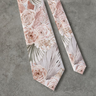 boho flowers pampas grass neck tie