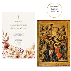 Boho Flowers Pampas Grass Orthodox Baptism         Invitation