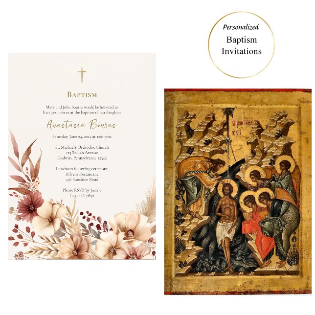 Boho Flowers Pampas Grass Orthodox Baptism         Invitation (Creator Uploaded)
